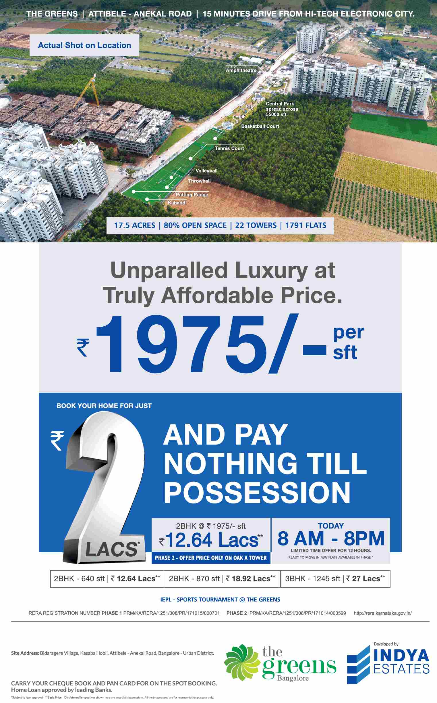 Pay Rs. 2 Lacs and nothing till possession at Indya The Greens in Bangalore